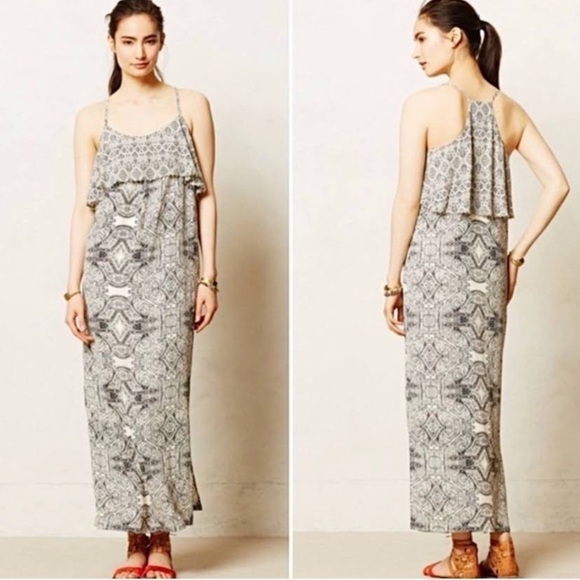 Anthropologie Vanessa Virginia Dress Talitha Tiered Beaded Maxi Sz 0 - Picture 1 of 7